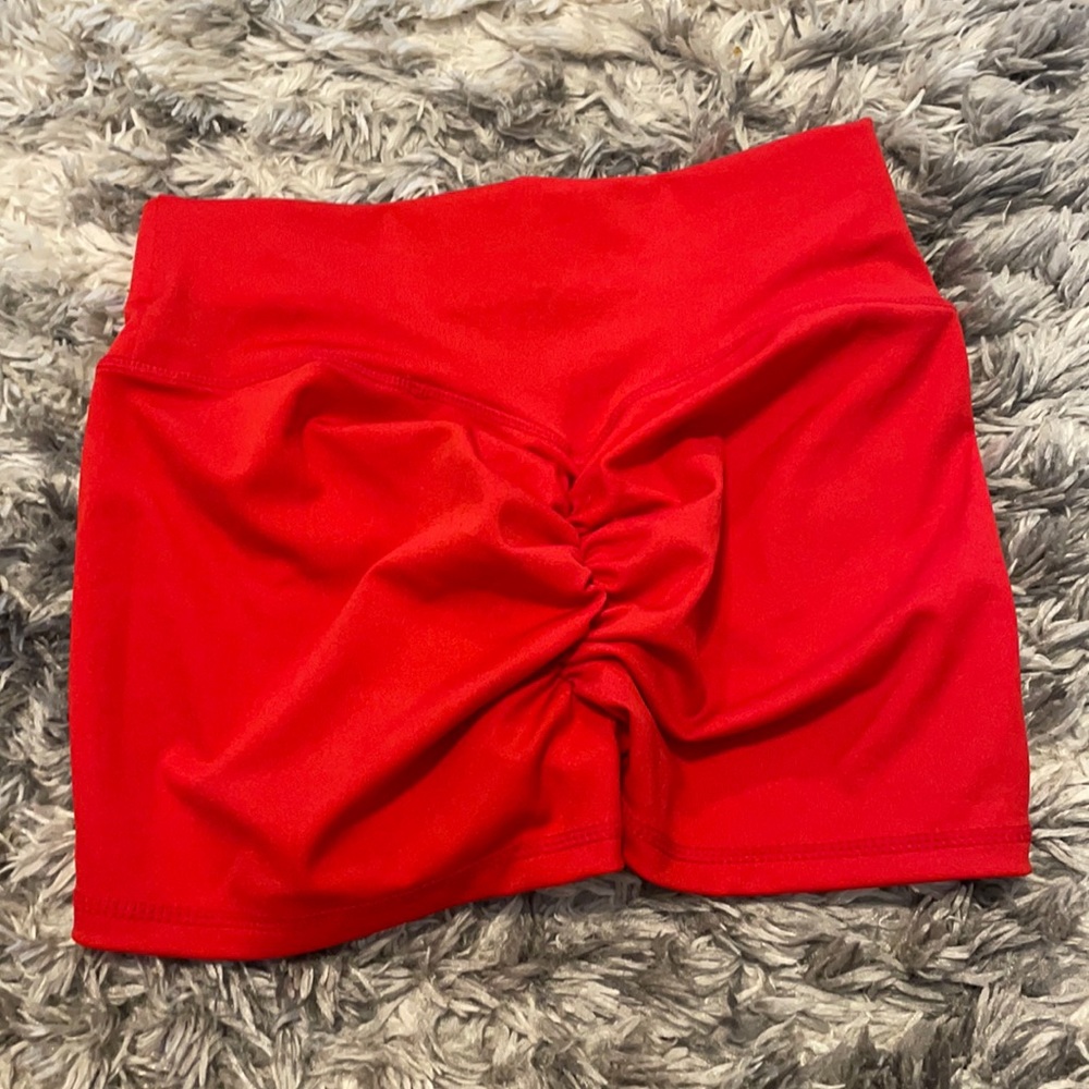 Booty scrunch red spandex shorts